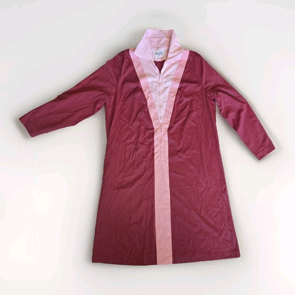 Vanity Fair VTG Nightgown Pullover V Neck ZipUp Red Pink MCM Long Sleeve Size 12